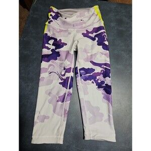 WITH X Peloton Purple Nail Polish Camo Reversible Gray Capri Leggings Size S